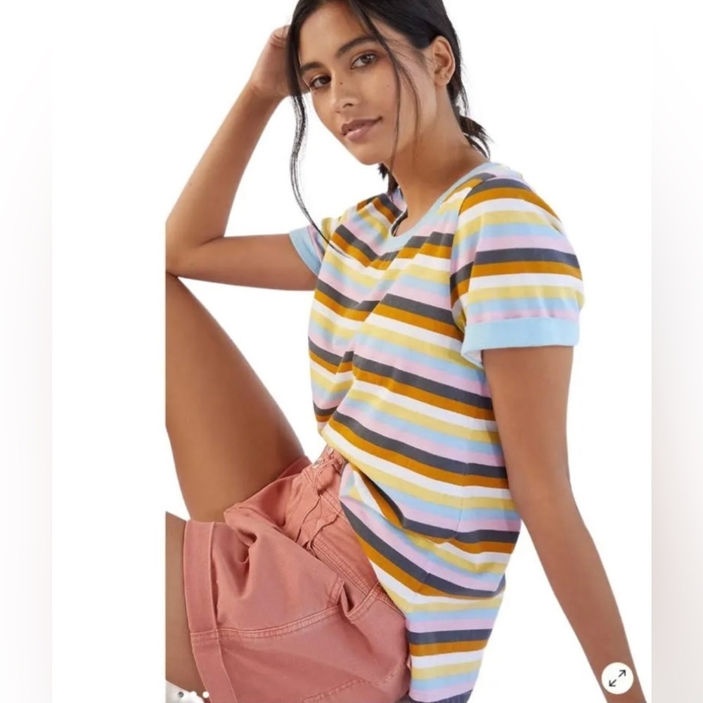 Anthropologie t. la Charmer Ringer Striped Short Sleeve Tee Shirt SZ L